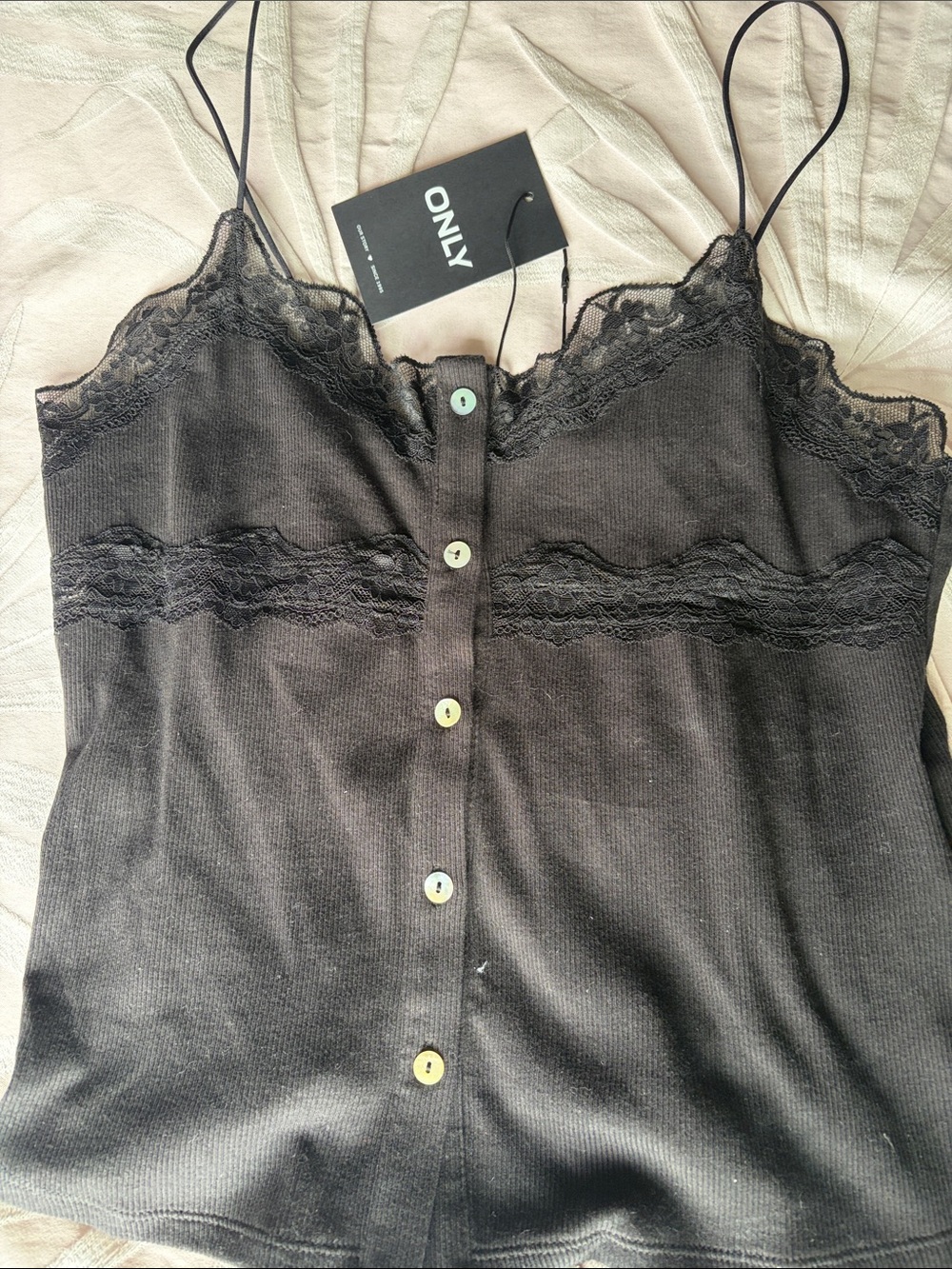 ONLY Black Lace-Trim Button-Front Cami